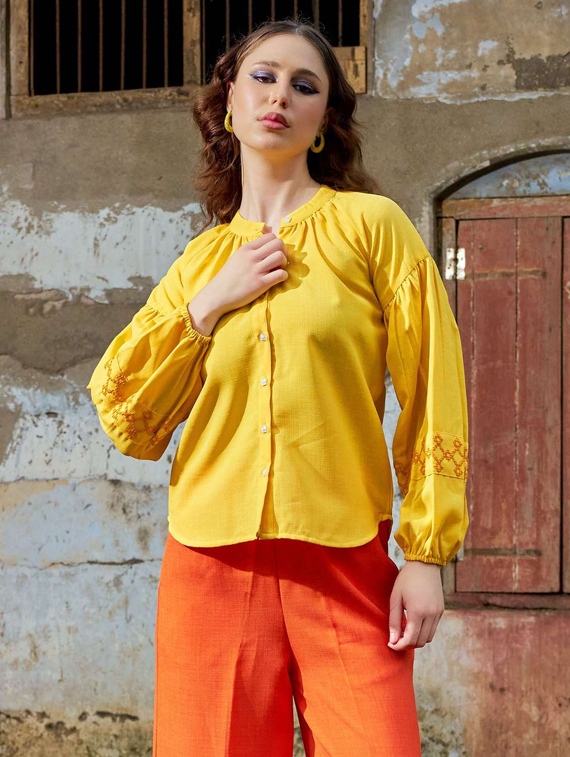 women embroidered long sleeves regular shirt - 22554122 -  Standard Image - 2