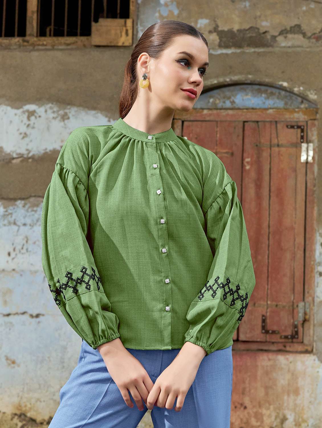 women embroidered long sleeves regular shirt - 22554123 -  Standard Image - 2