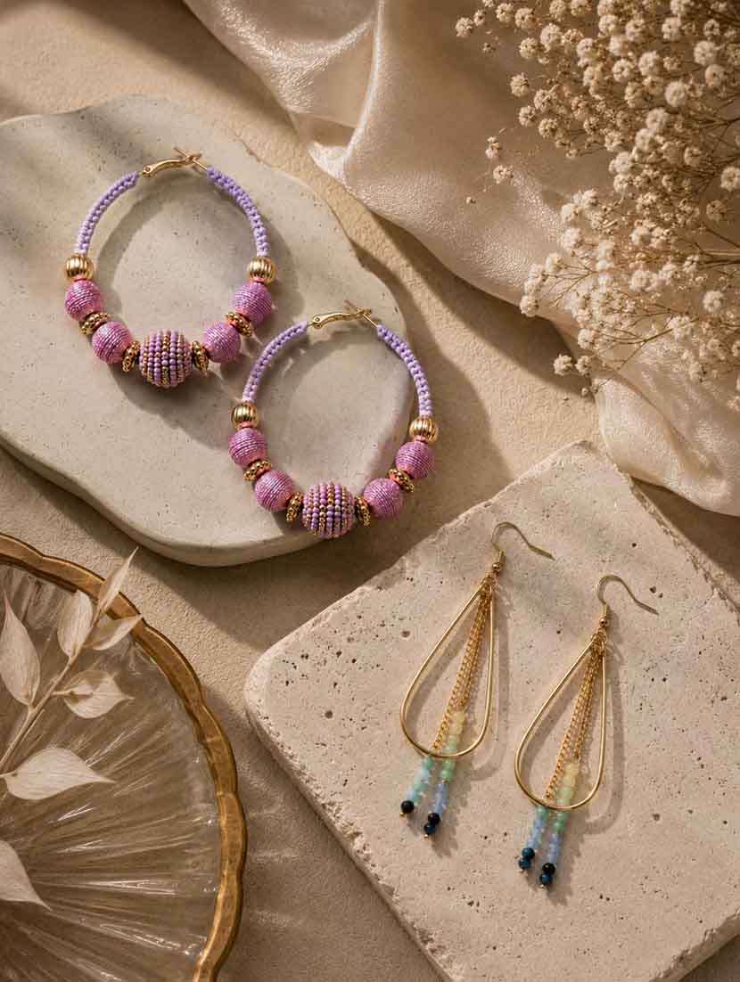 beaded & metal earrings combo pack of 2 for women