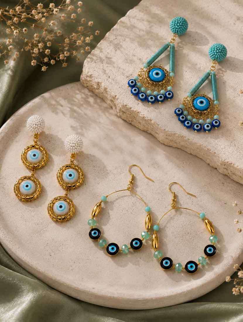 evil eye beads earrings combo pack of 3 for women