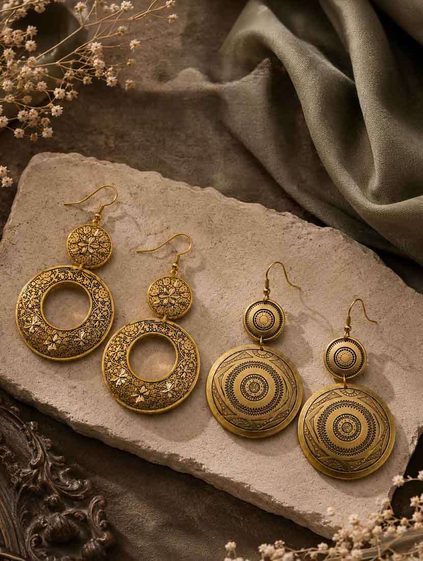 brass metal earrings combo pack of 2 for women