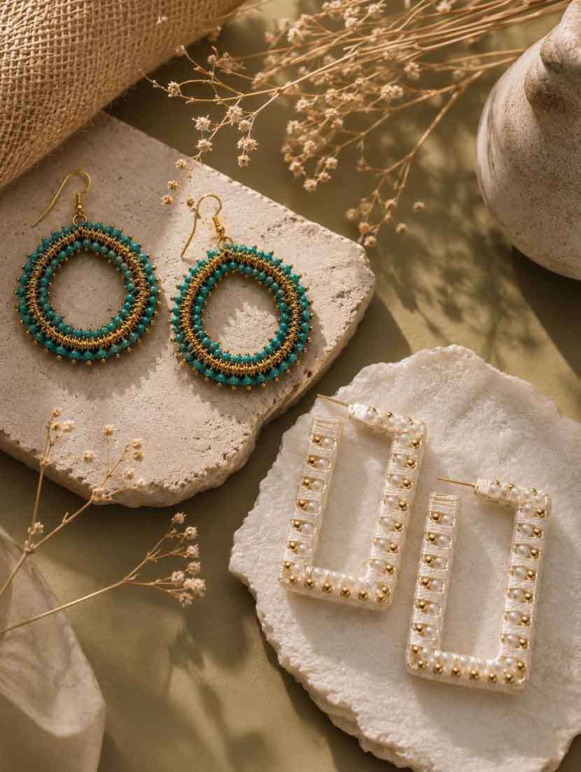 thread & beads earrings combo pack of 2 for women