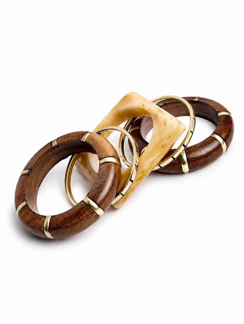 set of 5 wood metal & resin bangles for women - 22554191 -  Standard Image - 2