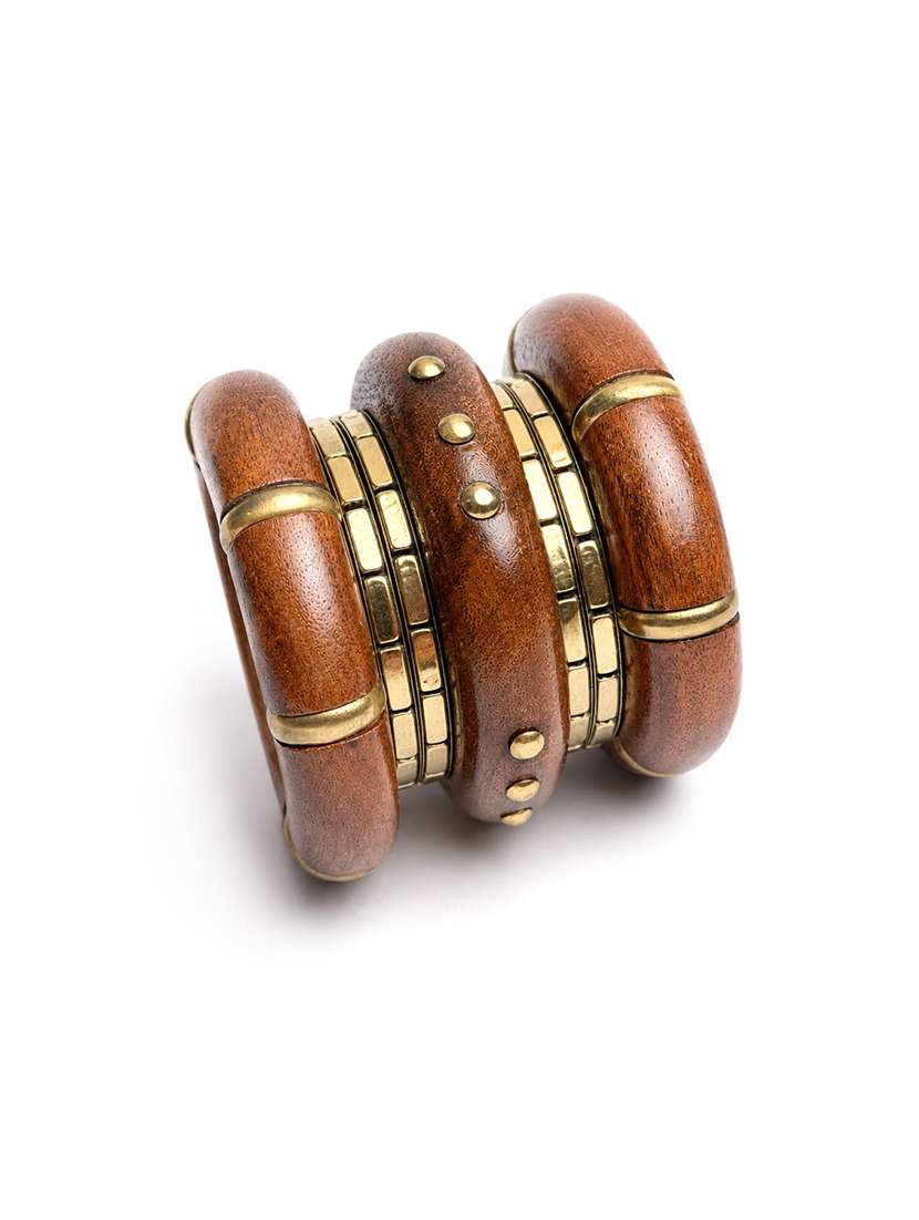set of 7 wood & metal bangles for women - 22554194 -  Standard Image - 2