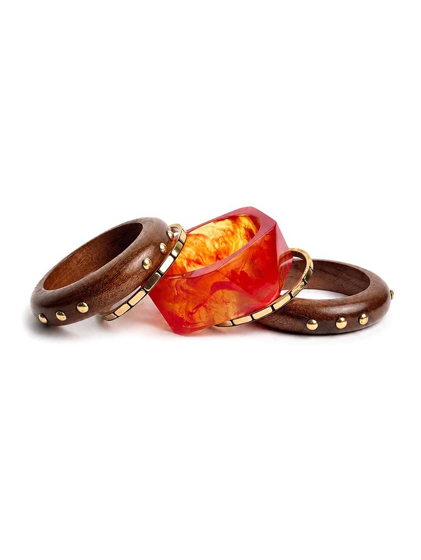 set of 5 wood metal & resin bangles for women - 22554195 -  Standard Image - 2
