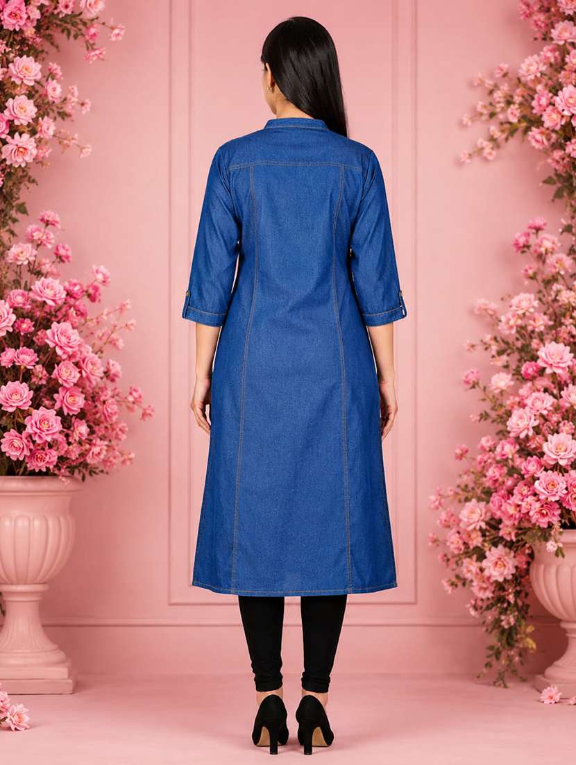 women embroidered three quarter sleeve a-line kurta - 22554859 -  Standard Image - 2