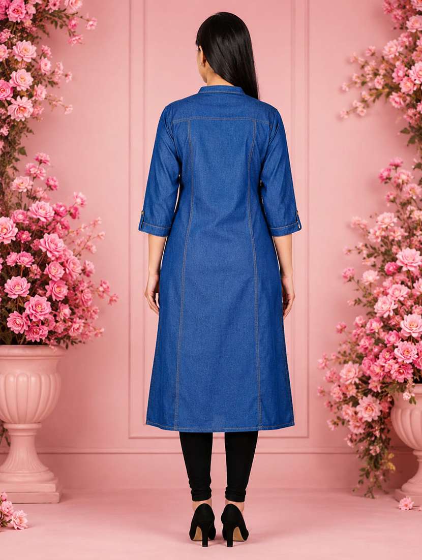 women solid three quarter sleeve a-line kurta - 22554860 -  Standard Image - 2