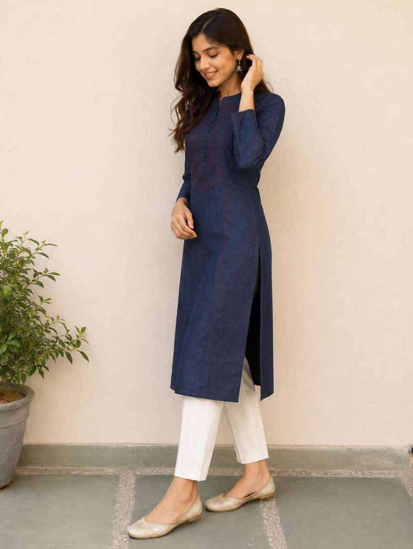 women embroidered three quarter sleeve straight kurta - 22554864 -  Standard Image - 2