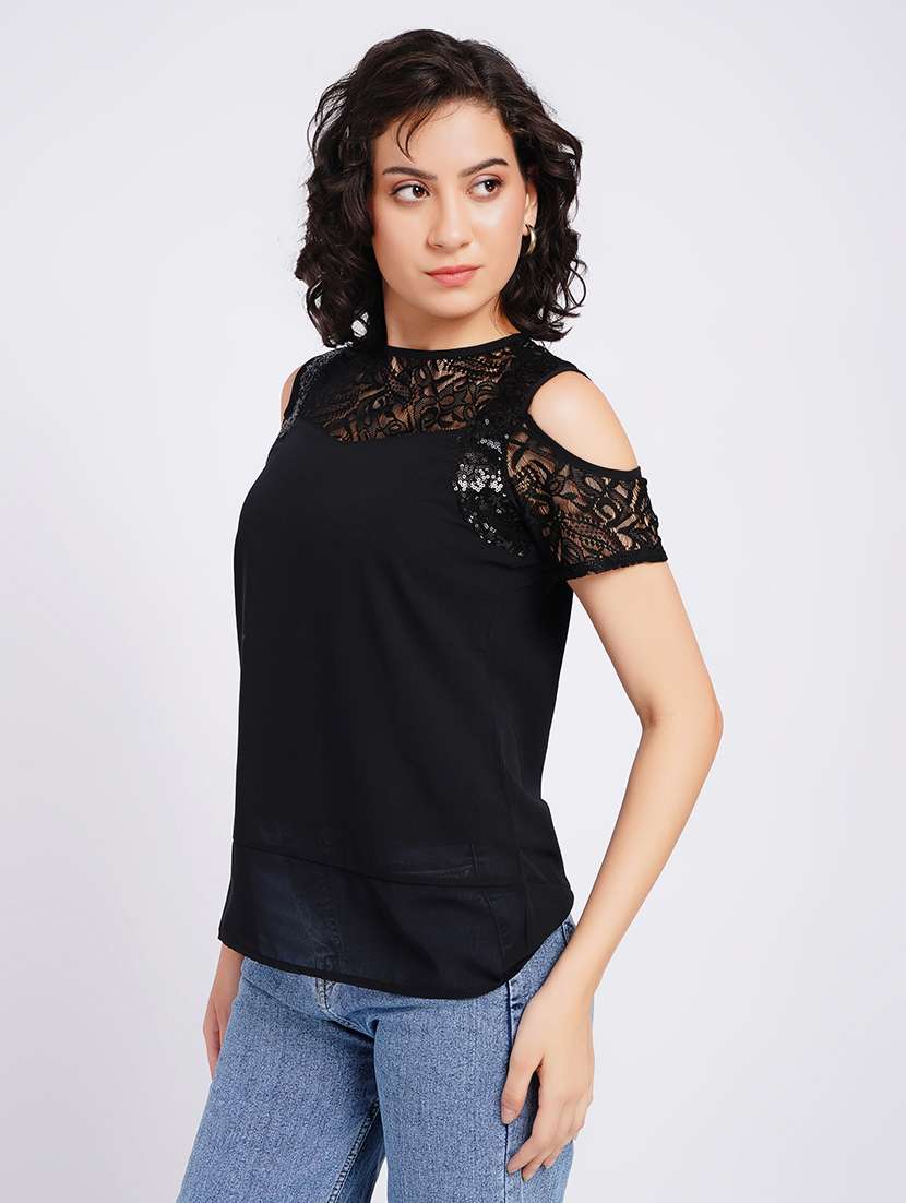 women self design cold shoulder regular top - 22554891 -  Standard Image - 2
