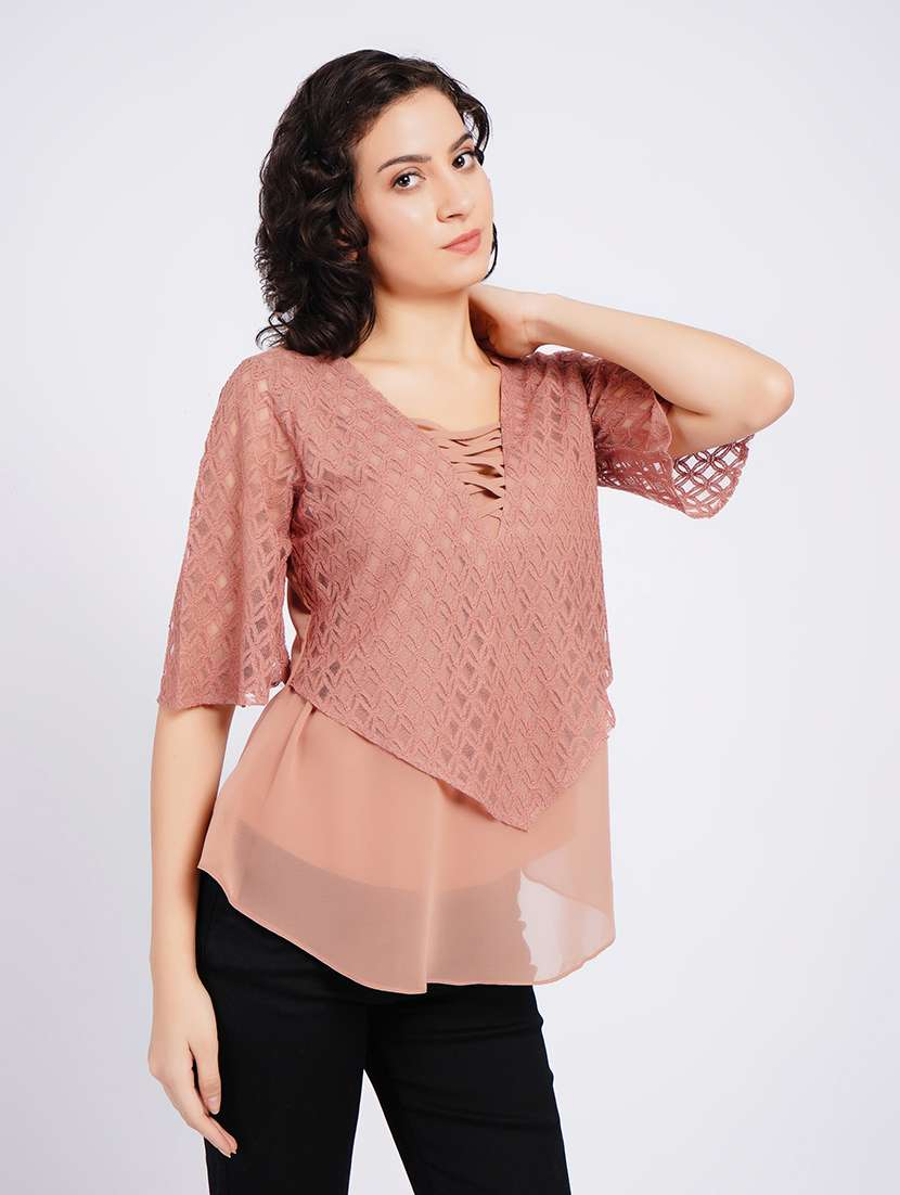 women self design short sleeves regular top
