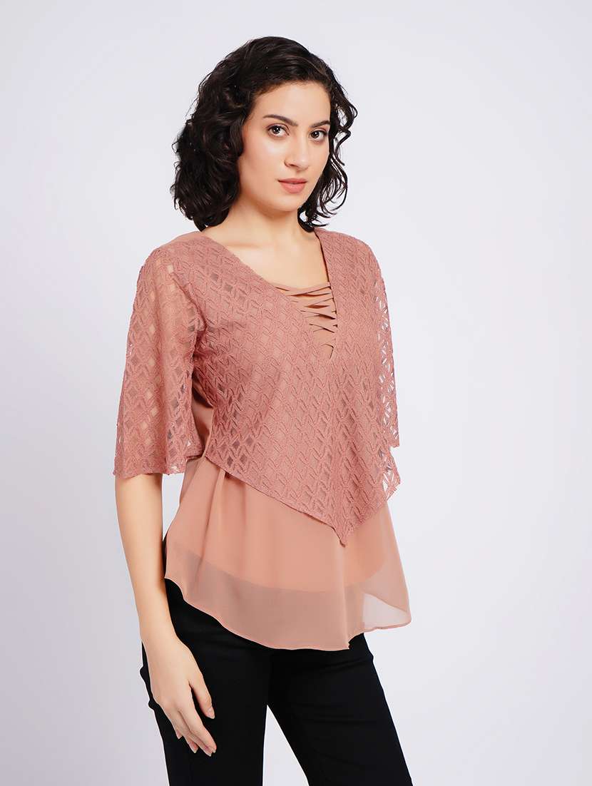 women self design short sleeves regular top - 22554893 -  Standard Image - 2