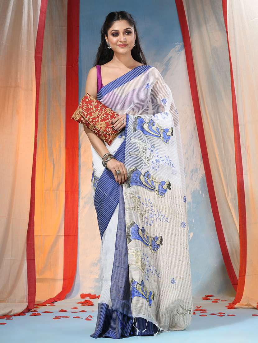 women self design handloom saree with blouse