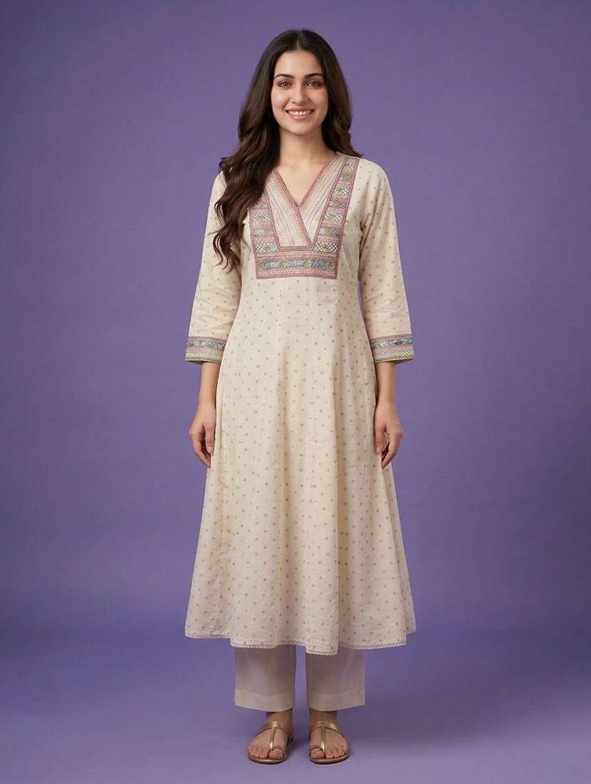 women printed three quarter sleeve anarkali kurta - 22555037 -  Standard Image - 2