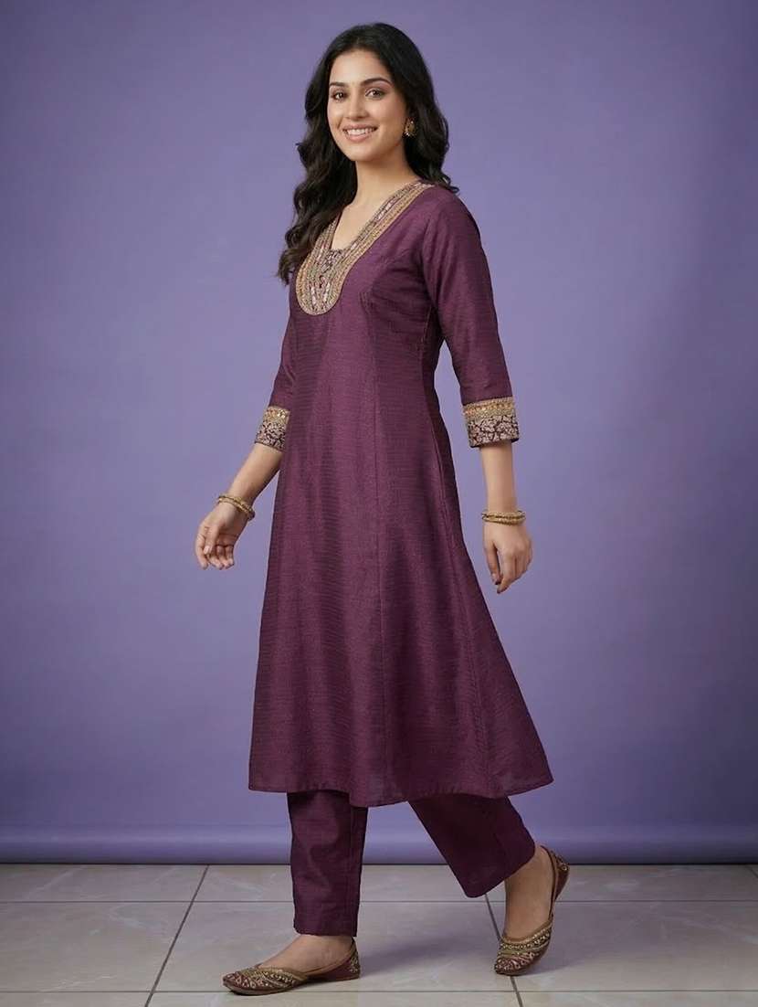 women embroidered three quarter sleeve a-line kurta - 22555038 -  Standard Image - 2