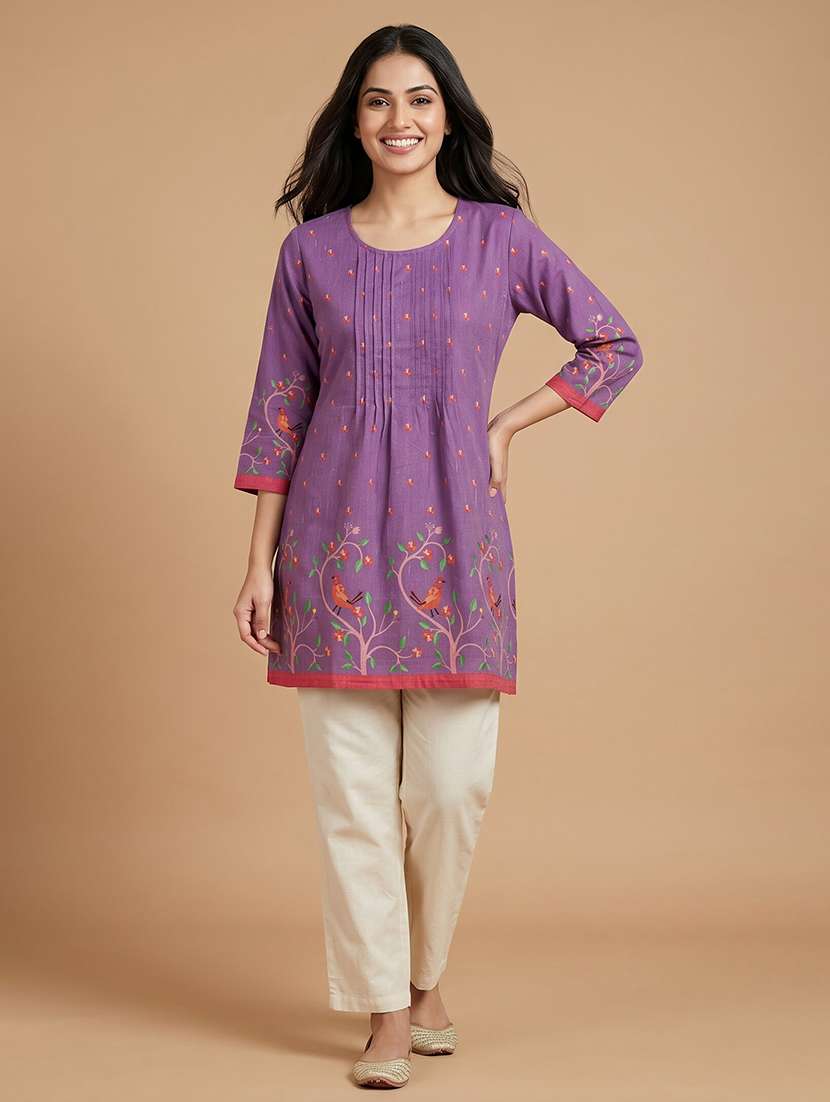women embroidered three quarter sleeve a-line kurti - 22555044 -  Standard Image - 2