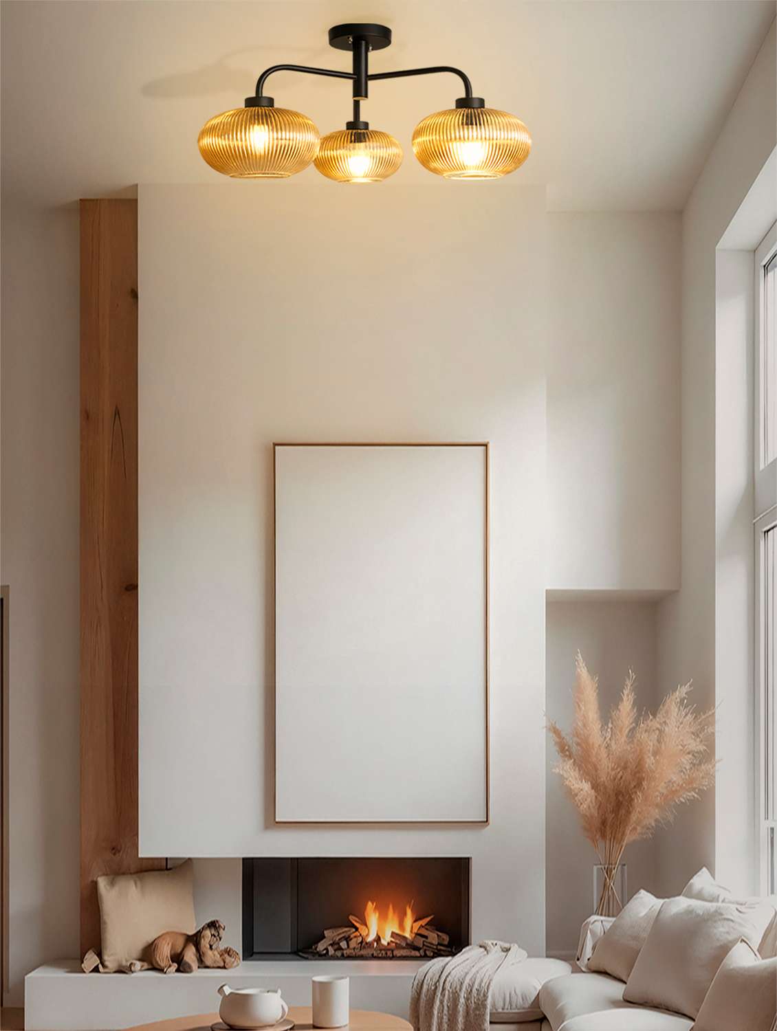 modern 3-light ribbed glass chandelier - 22555047 -  Standard Image - 2