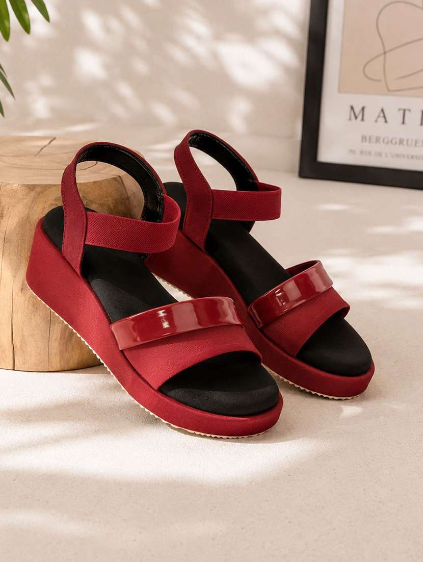 women solid ankle strap wedges