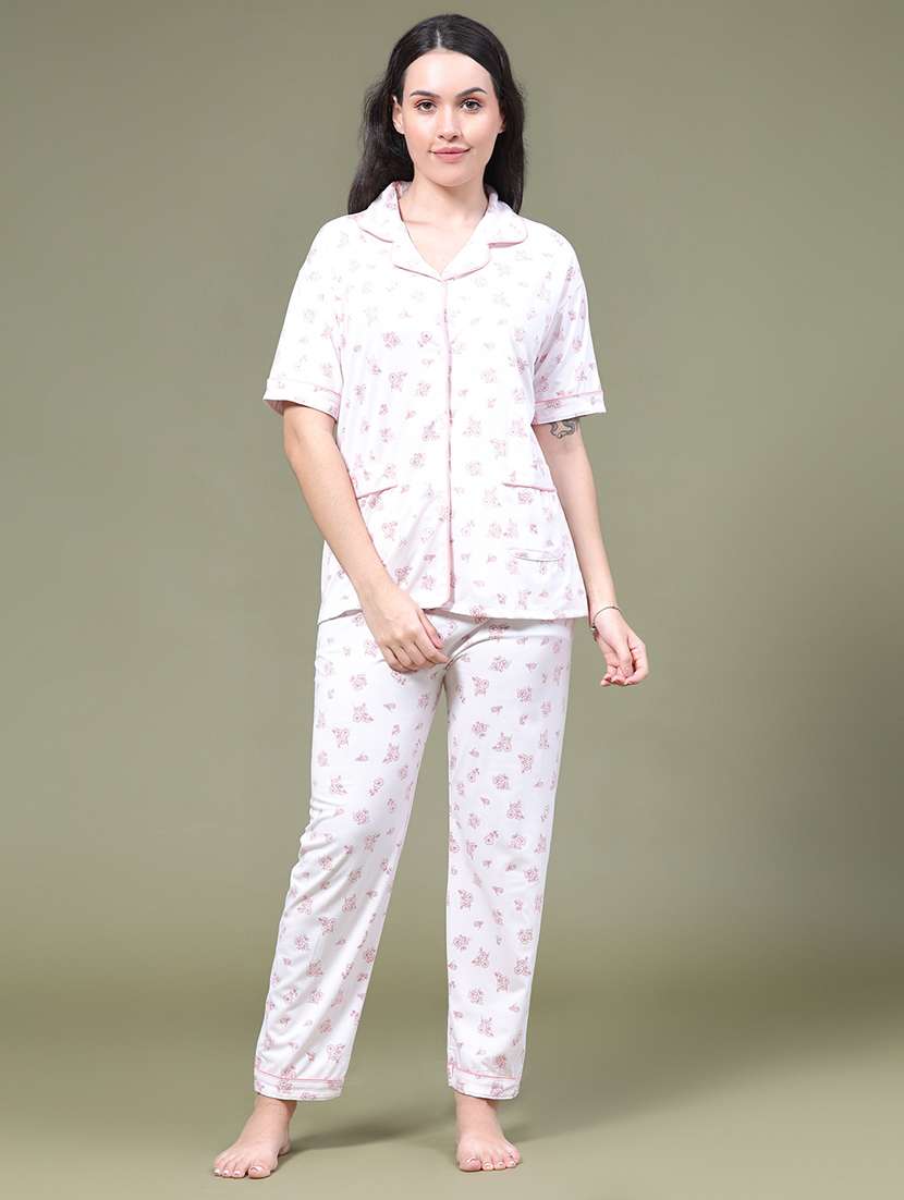 Women Printed Short Sleeves Nightwear Set - 22555404 -  Standard Image - 2