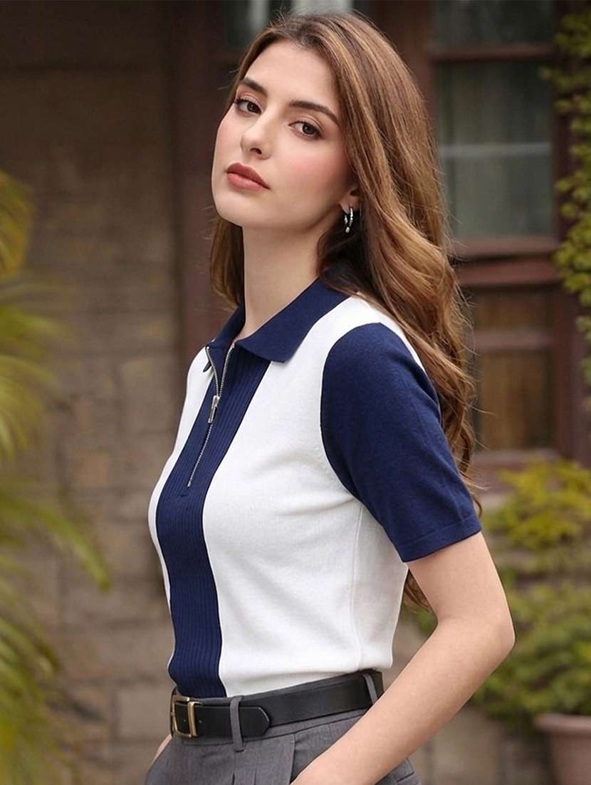 women colourblocked short sleeves polo t-shirt - 22556090 -  Standard Image - 2
