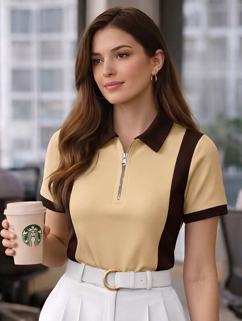 women colourblocked short sleeves polo t-shirt