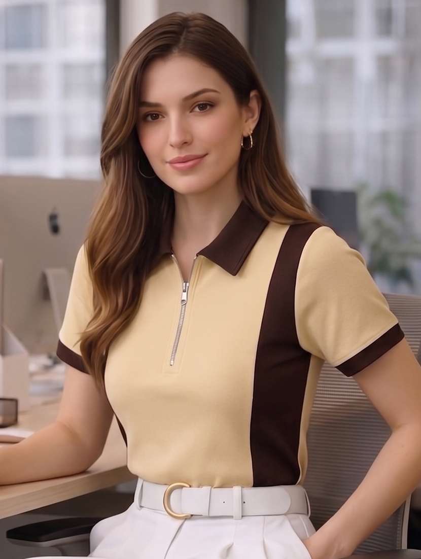women colourblocked short sleeves polo t-shirt - 22556132 -  Standard Image - 2