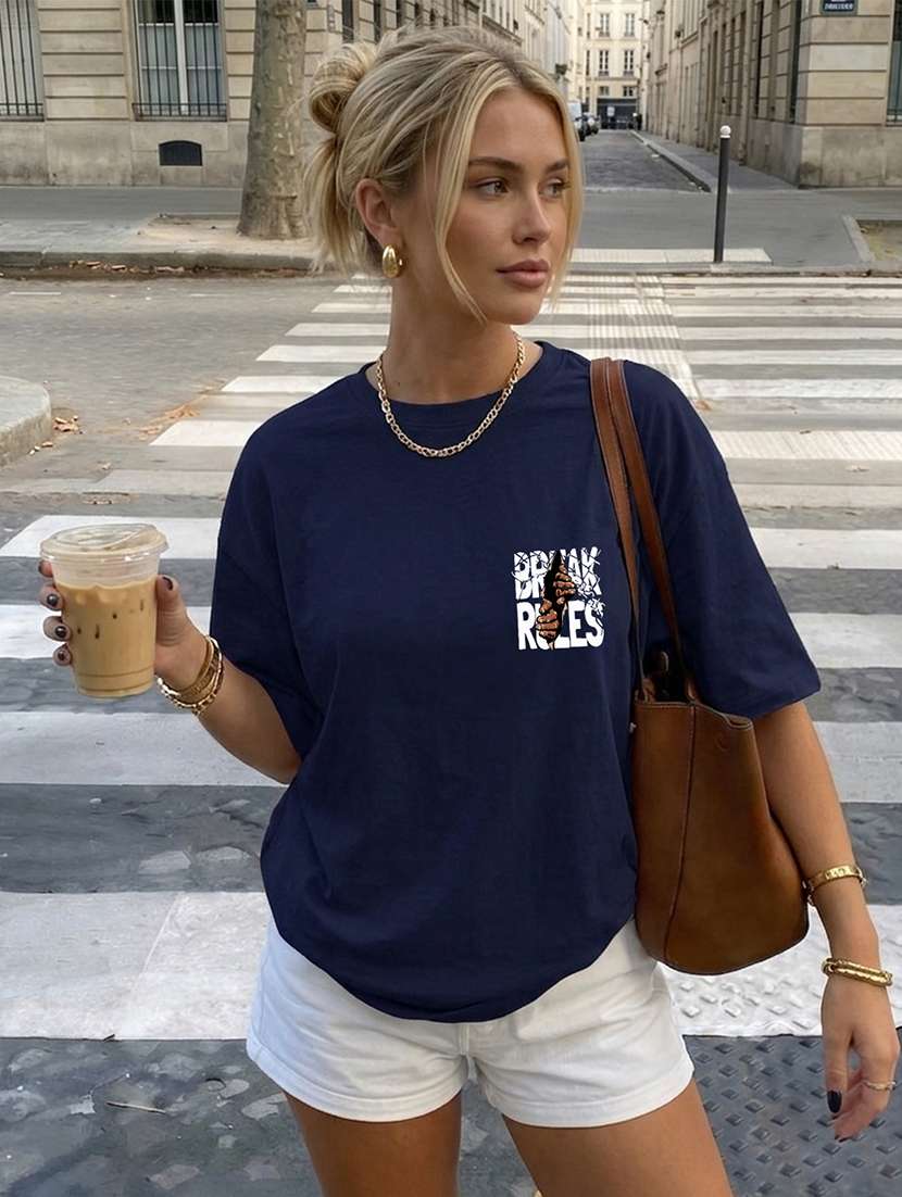 women printed short sleeves oversized t-shirt - 22556367 -  Standard Image - 2