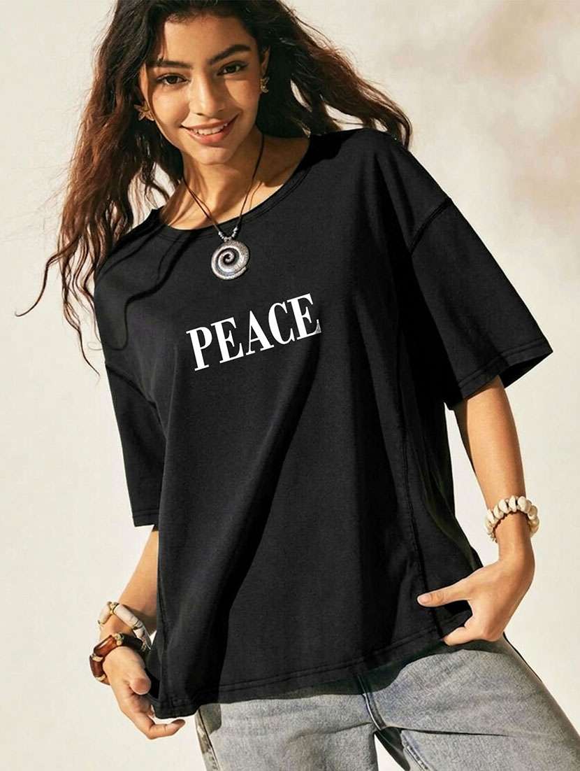 women printed short sleeves oversized t-shirt - 22556401 -  Standard Image - 2