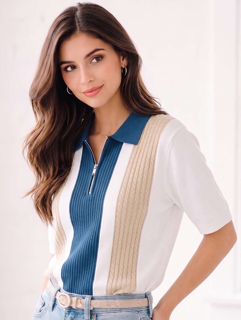 women colourblocked short sleeves polo t-shirt - 22556423 -  Standard Image - 2