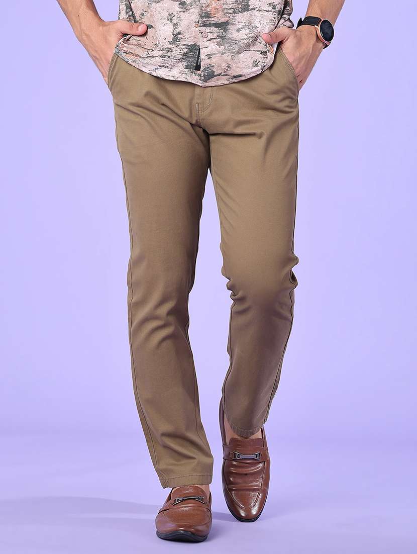 men solid mid rise chinos casual trouser
