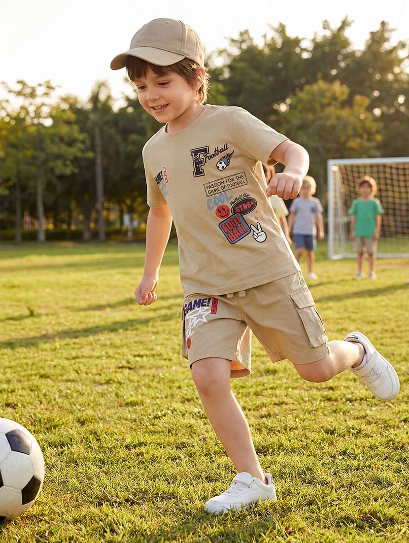 boys printed round neck t-shirt and shorts set
