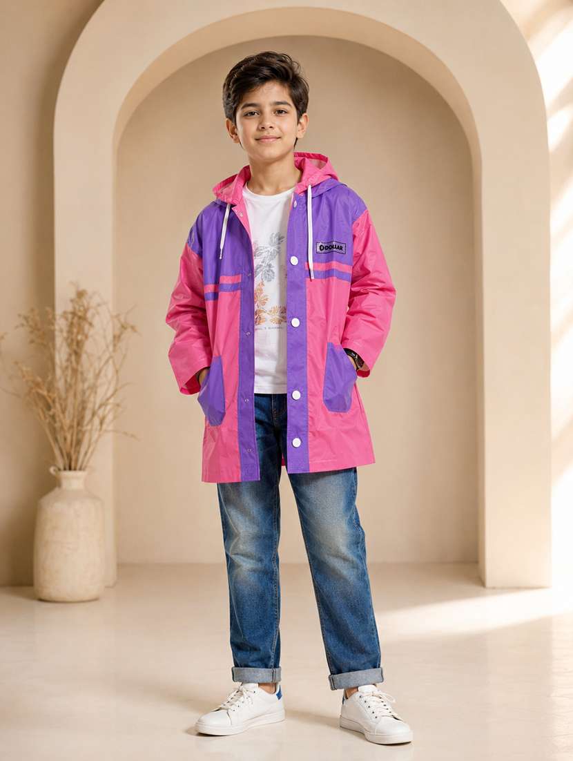 kids colourblocked long sleeves raincoat