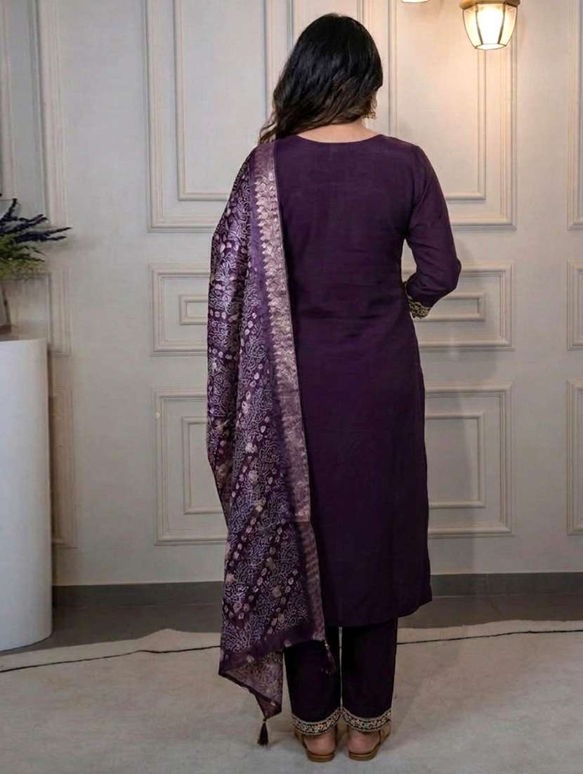 Women Embroidered Three Quarter Sleeve Kurta Pant With Dupatta Set - 22557201 -  Standard Image - 2