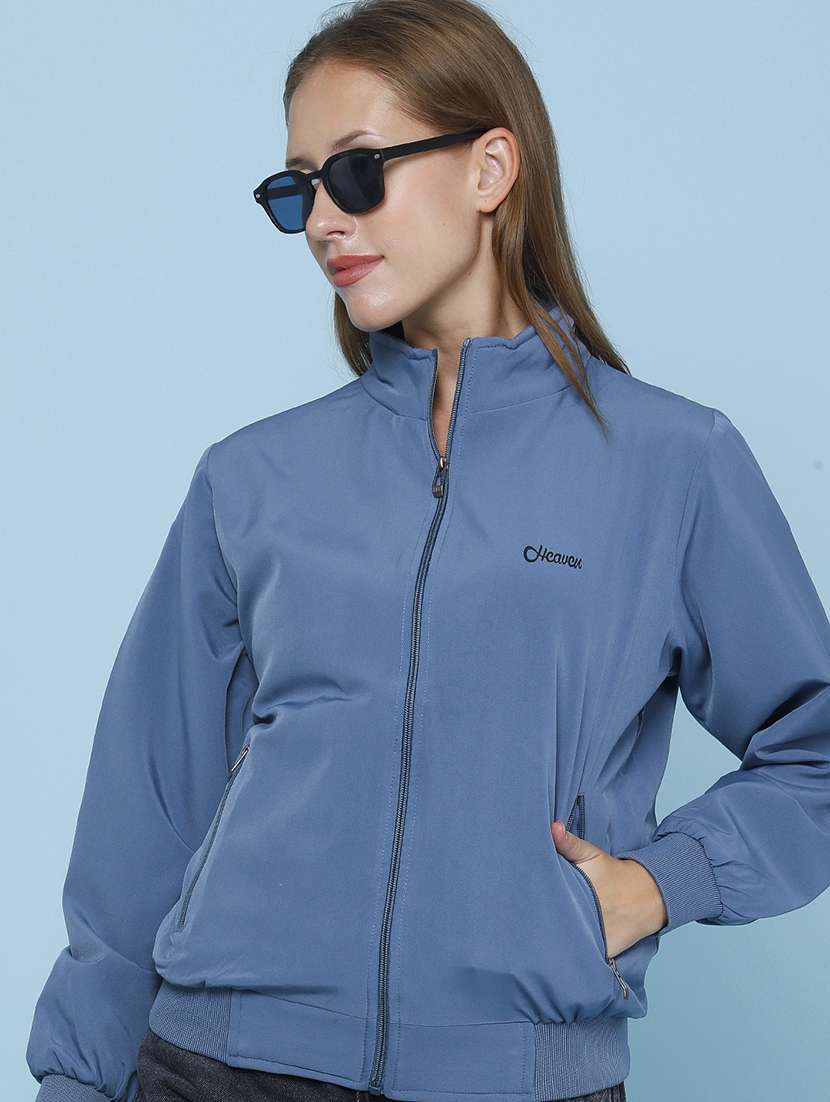women solid long sleeves zipper sweatshirt