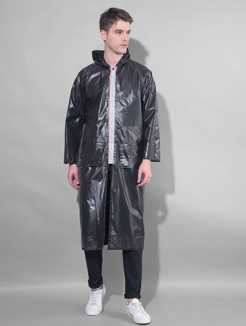 men solid long sleeve hooded raincoat