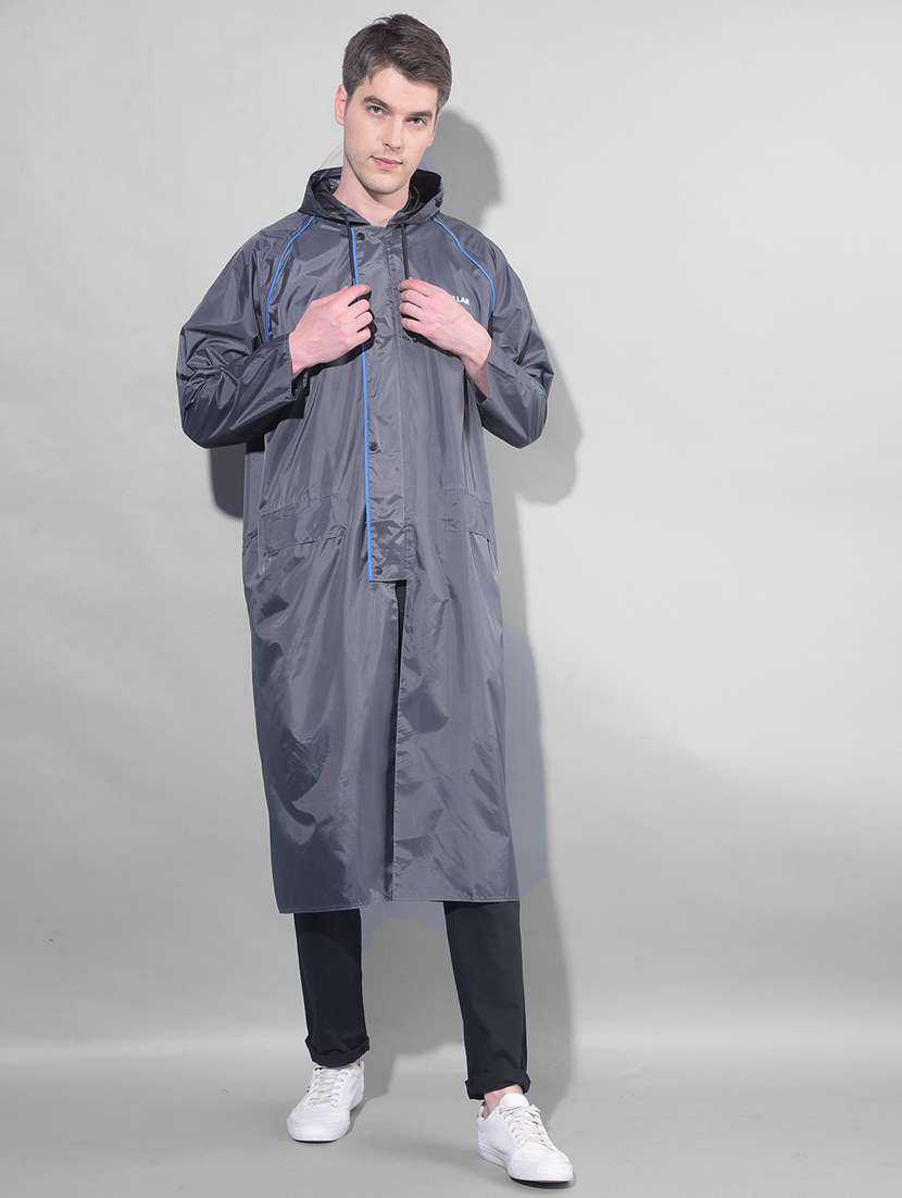 men solid long sleeve hooded raincoat
