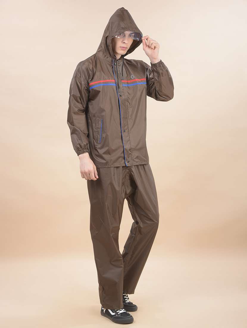 Men Striped Long Sleeve Hooded Rain Suit Set - 22557355 -  Standard Image - 2