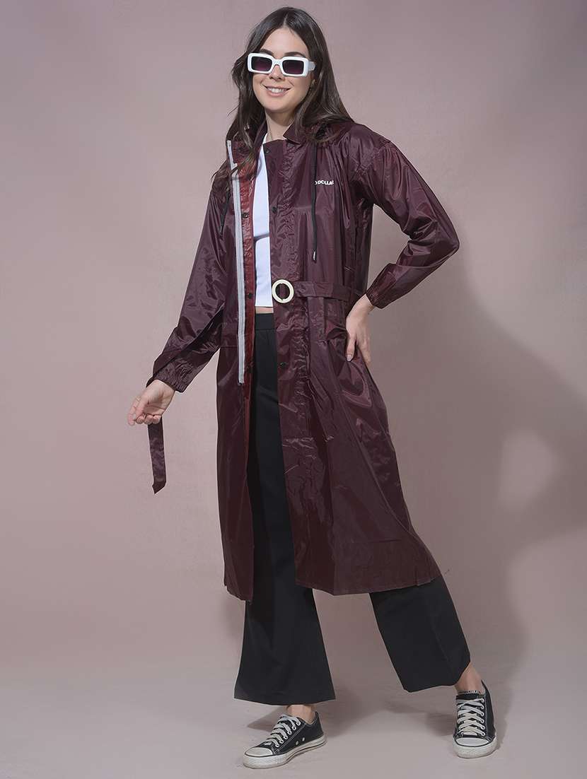 women solid long sleeves raincoat