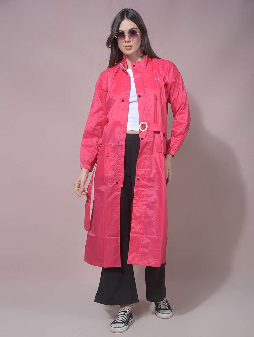 women solid long sleeves raincoat