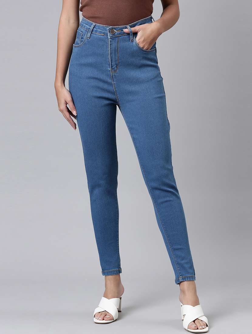 women solid high rise slim fit jeans