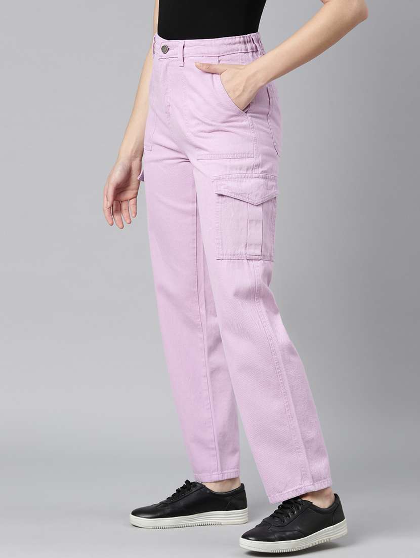 Women Solid High Rise Cargo Pant - 22558219 -  Standard Image - 2