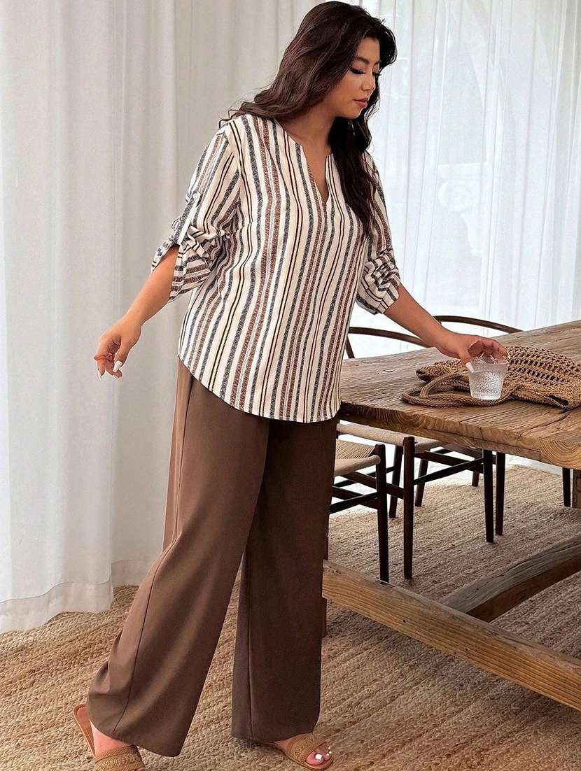 women printed v neck shirt and trouser co-ord set - 22558224 -  Standard Image - 2