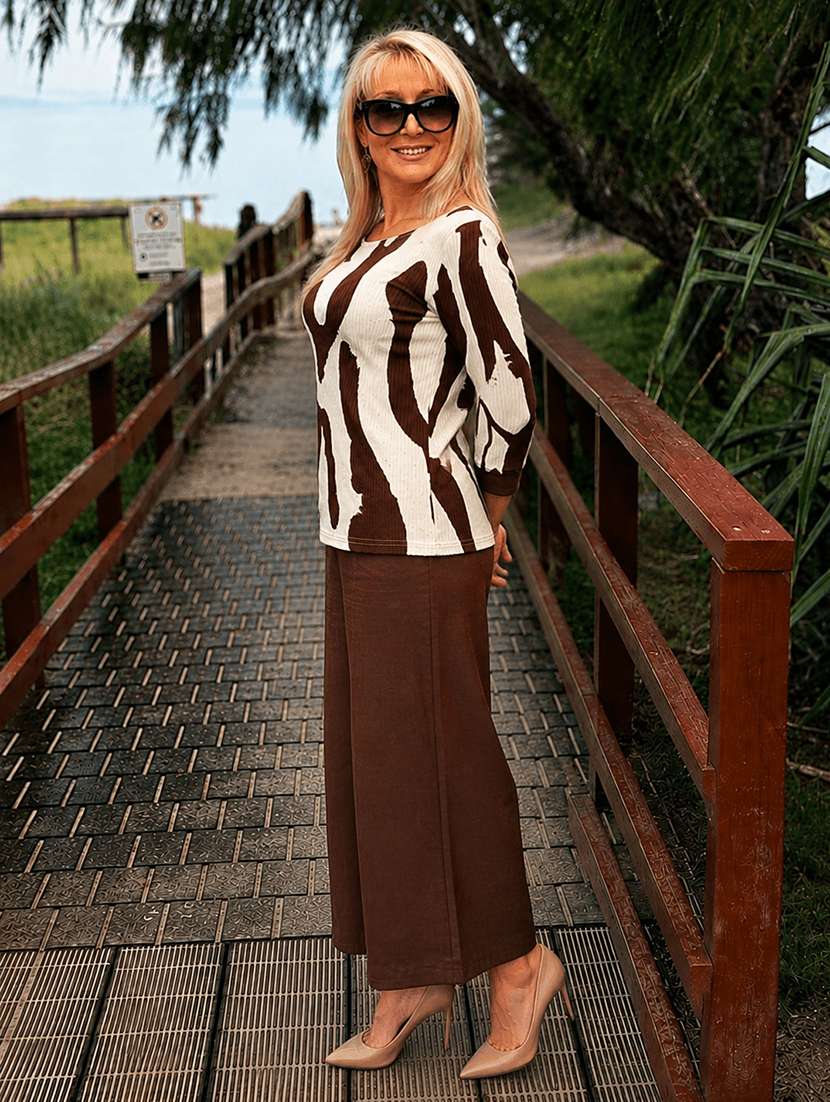 women printed three quarter sleeve top & trouser co-ord set - 22558227 -  Standard Image - 2