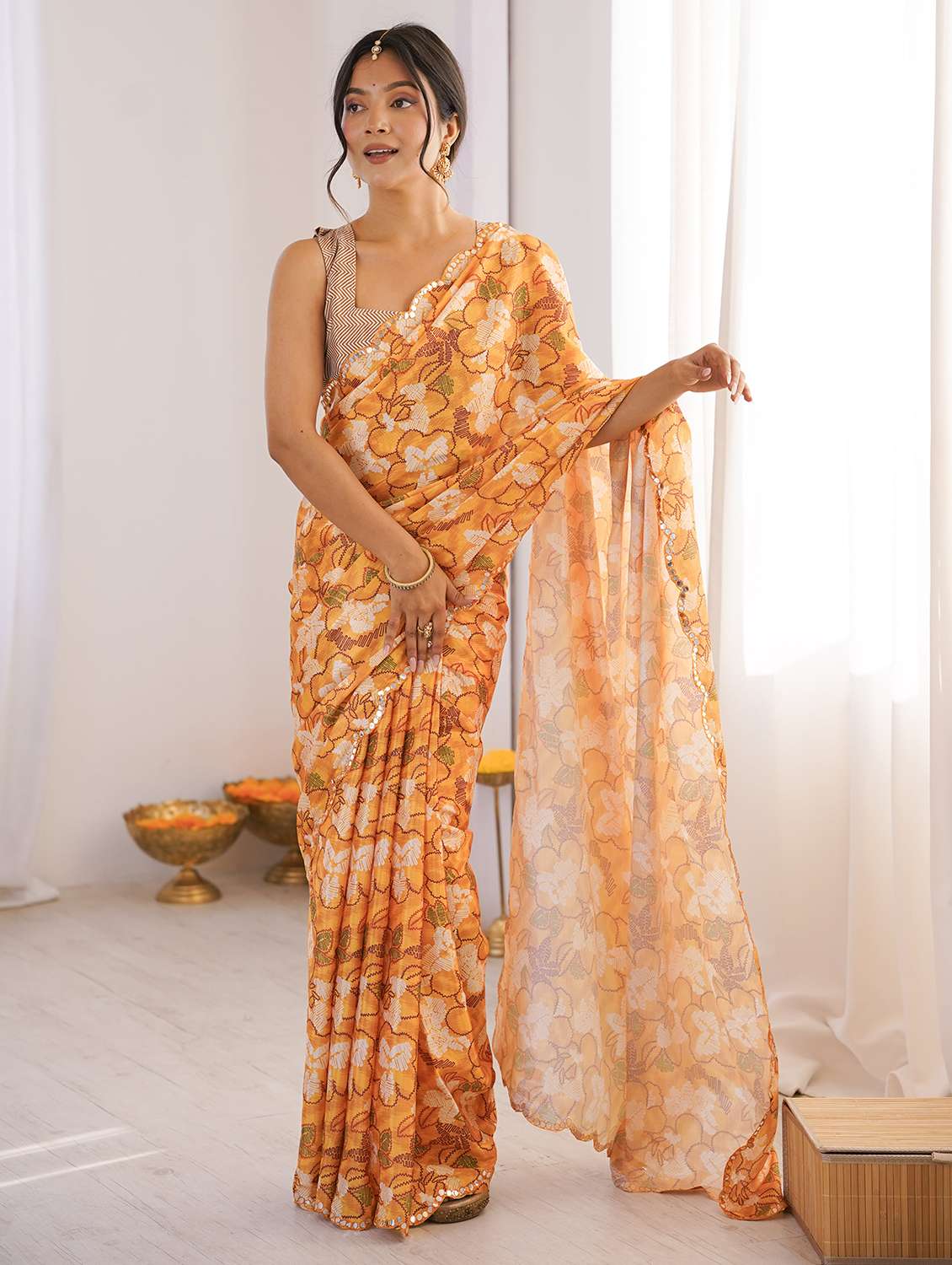 women printed casual wear saree with blouse - 22558228 -  Standard Image - 2