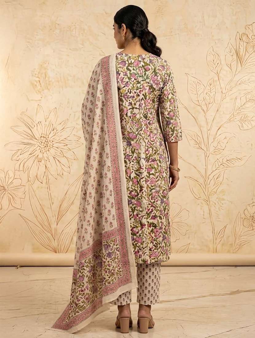 Women Printed Three Quarter Sleeve Kurta Pant With Dupatta Set - 22558302 -  Standard Image - 2