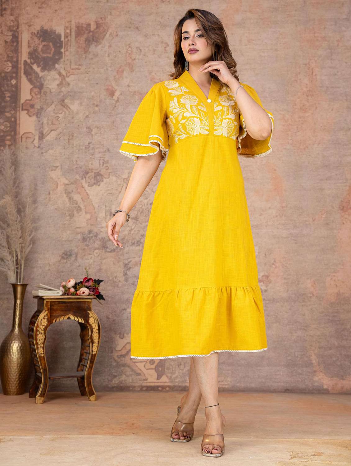 women embroidered flared sleeves tiered dress - 22558307 -  Standard Image - 2