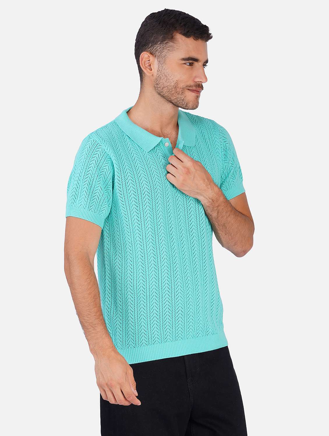 Men Self Design Short Sleeve Regular Fit Polo T-shirt - 22558343 -  Standard Image - 2