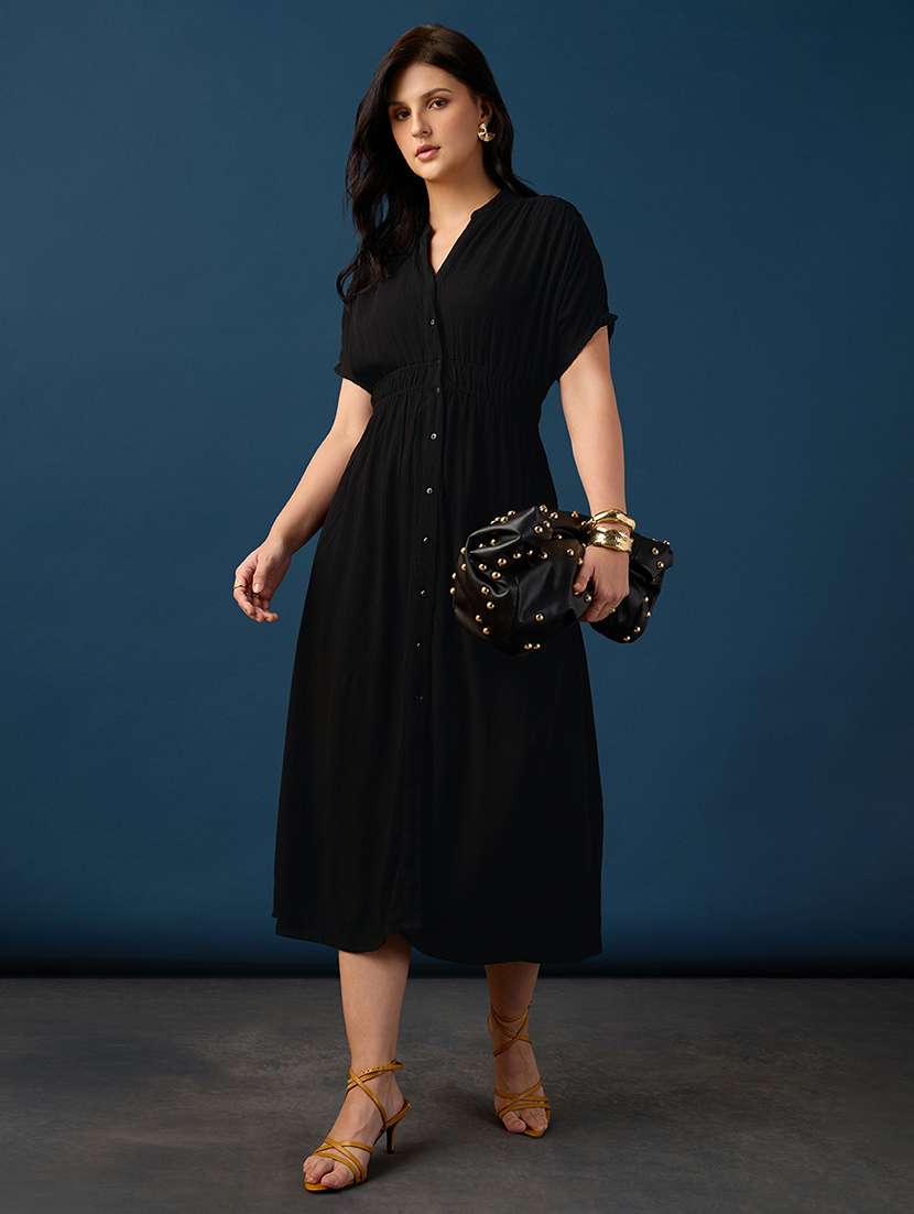 women solid short sleeves a-line dress