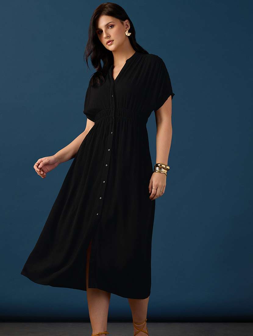 Women Solid Short Sleeves A-line Dress - 22558388 -  Standard Image - 2