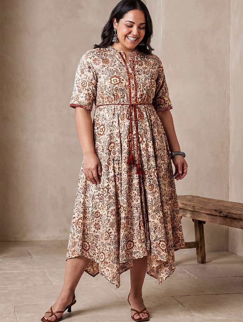 women printed short sleeve ethnic dress - 22558408 -  Standard Image - 2