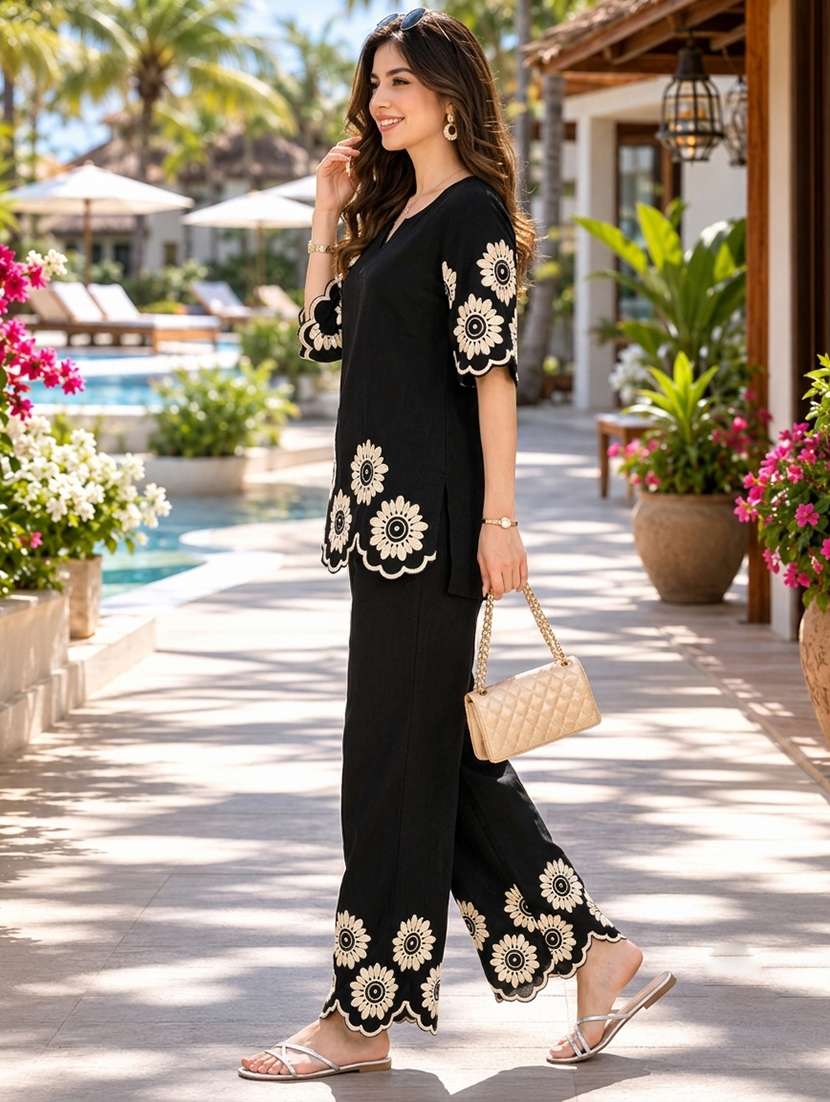 women embroidered short sleeve ethnic co-ord set - 22558461 -  Standard Image - 2